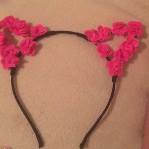 Pink flowers bear ears headband